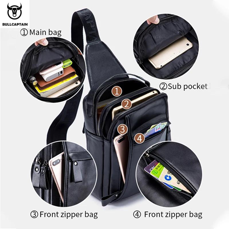BULLCAPTAIN-Sac de poitrine en cuir véritable pour homme, sac à bandoulière multifonction, peut accu
