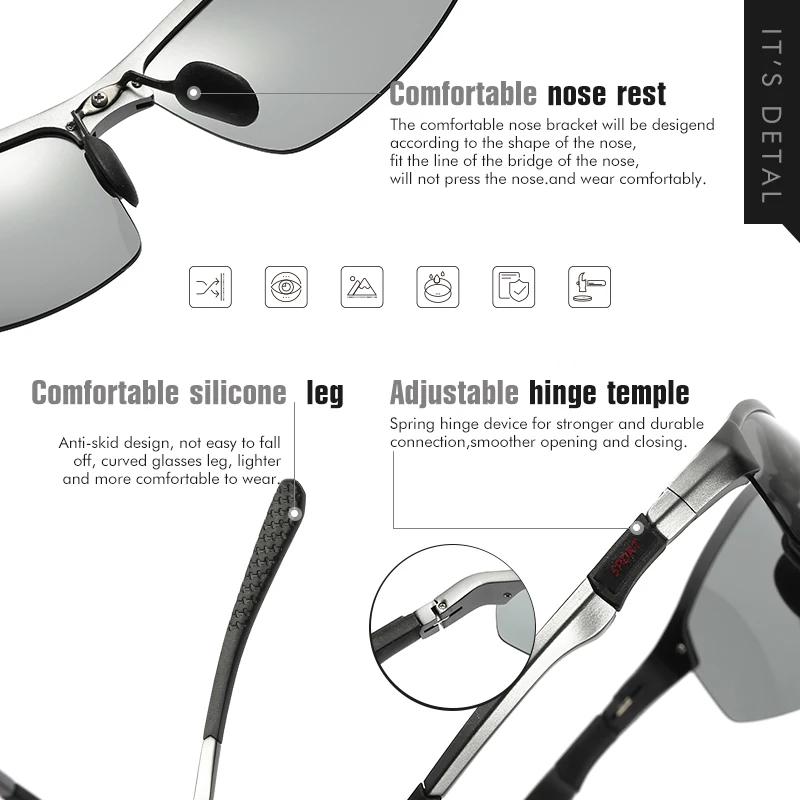 Nouveau aluminium sans monture lunettes de soleil photochromiques hommes lunettes de conduite polari