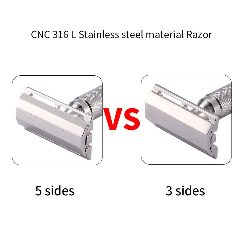 Rasoir de sécurité à Double tranchant pour hommes, matériau en acier inoxydable CNC 316 L, avec poig