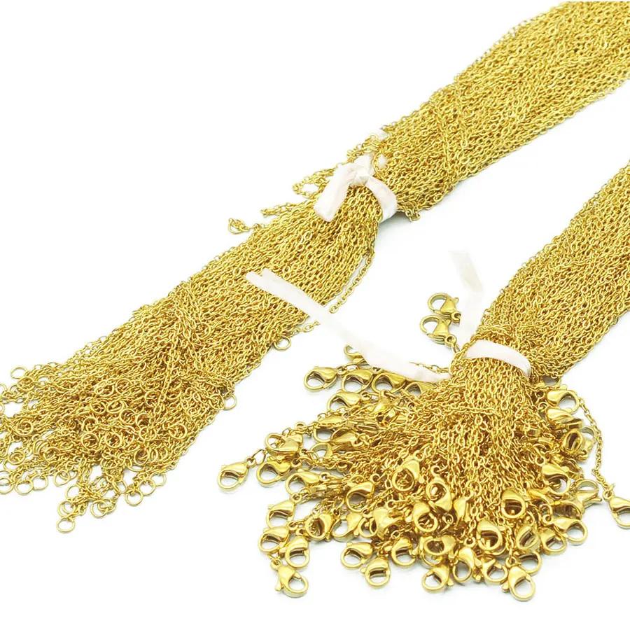 100 pcs/Lot en vrac en gros 304 en acier inoxydable lien de câble Rolo chaîne collier couleur or 45-