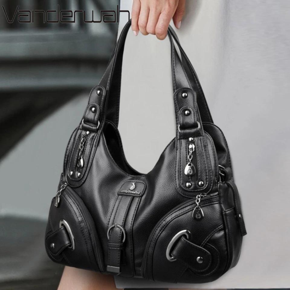 Sacs à main de luxe pour femme en cuir souple de haute qualité à deux couches, style moto, pour mère