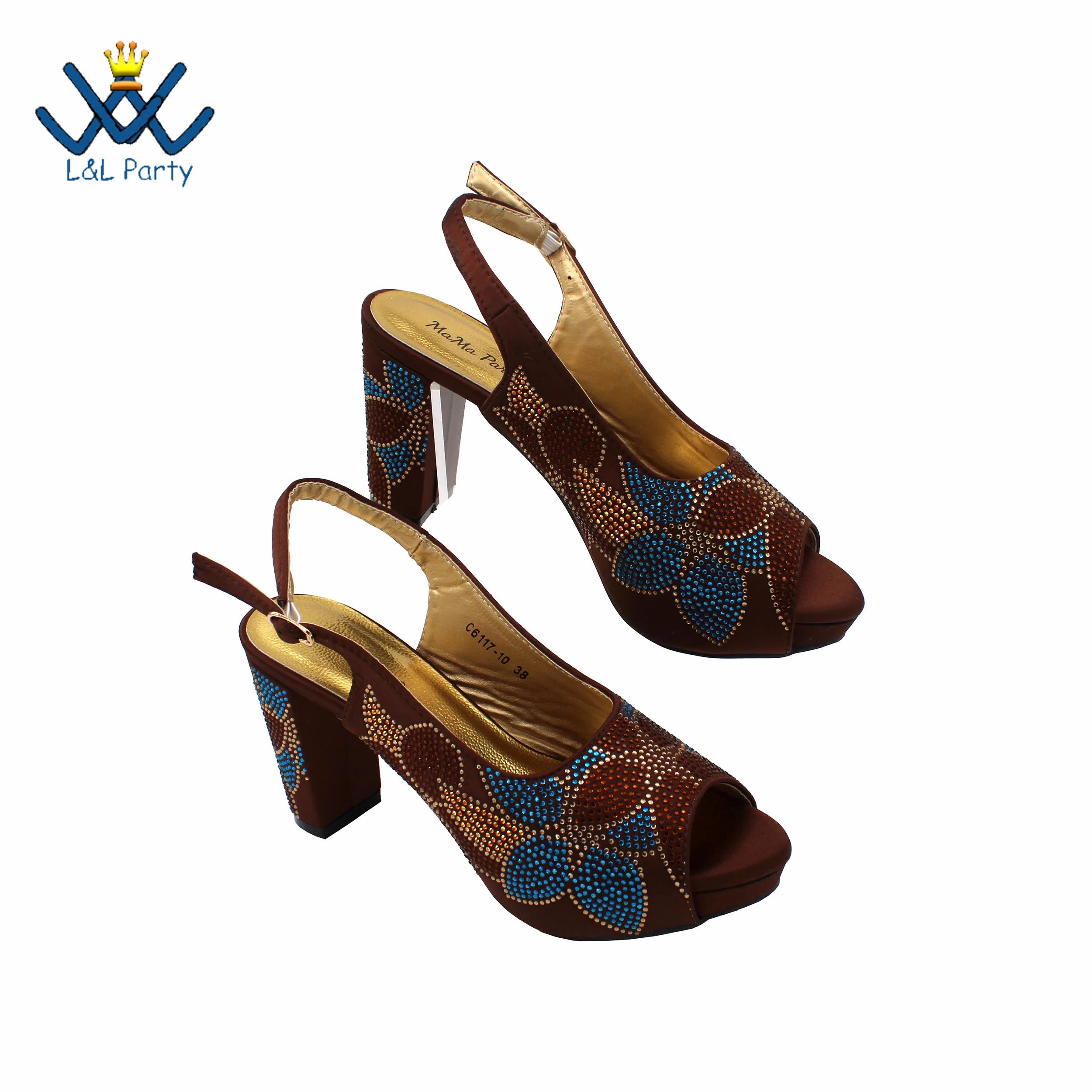 Ensemble de chaussures et sacs pour femmes africaines, Peep Parker avec cristal Kendning pour fête d