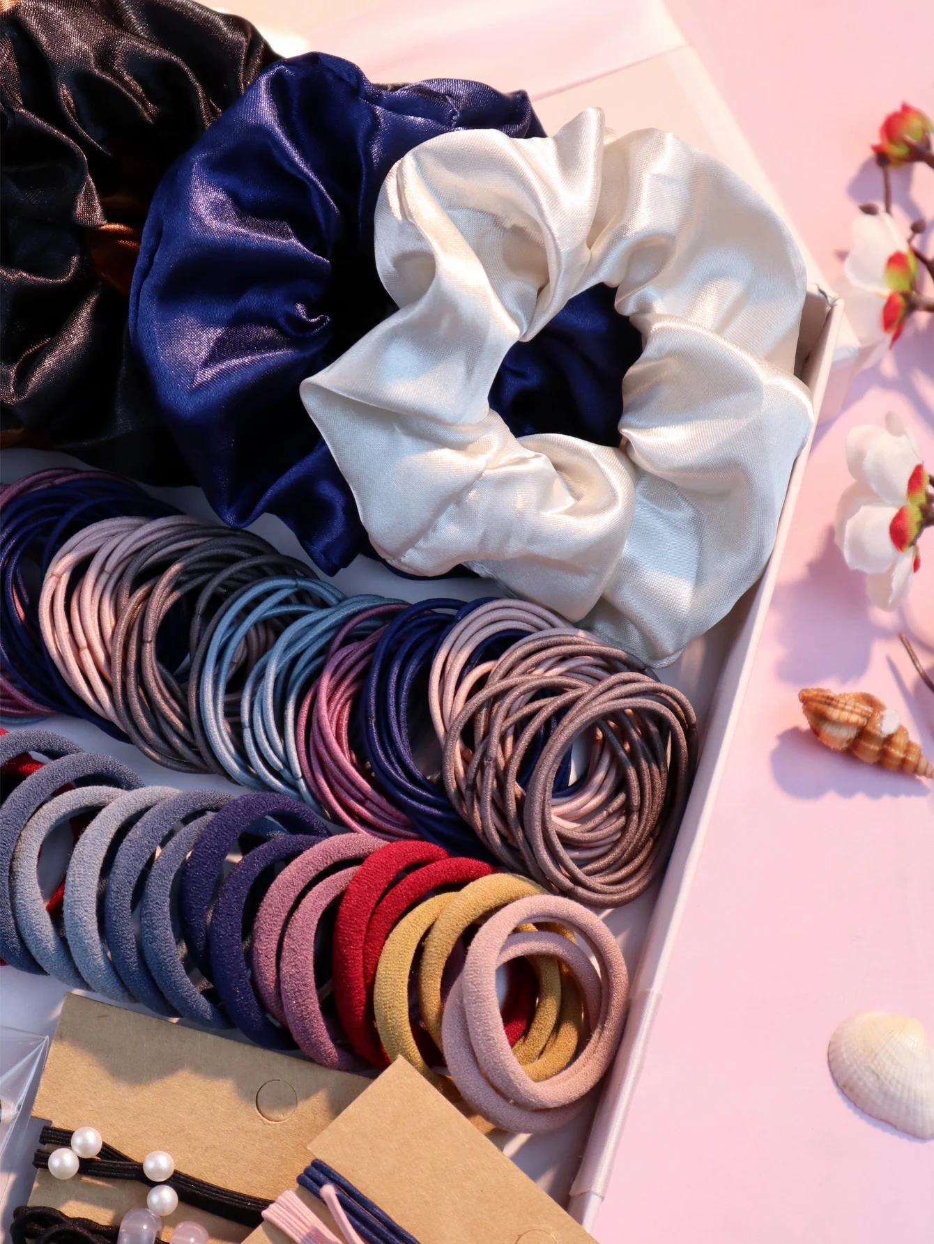 Ensemble d'accessoires pour cheveux foncés pour femmes, 1085 pièces, porte-queue de cheval sans cout