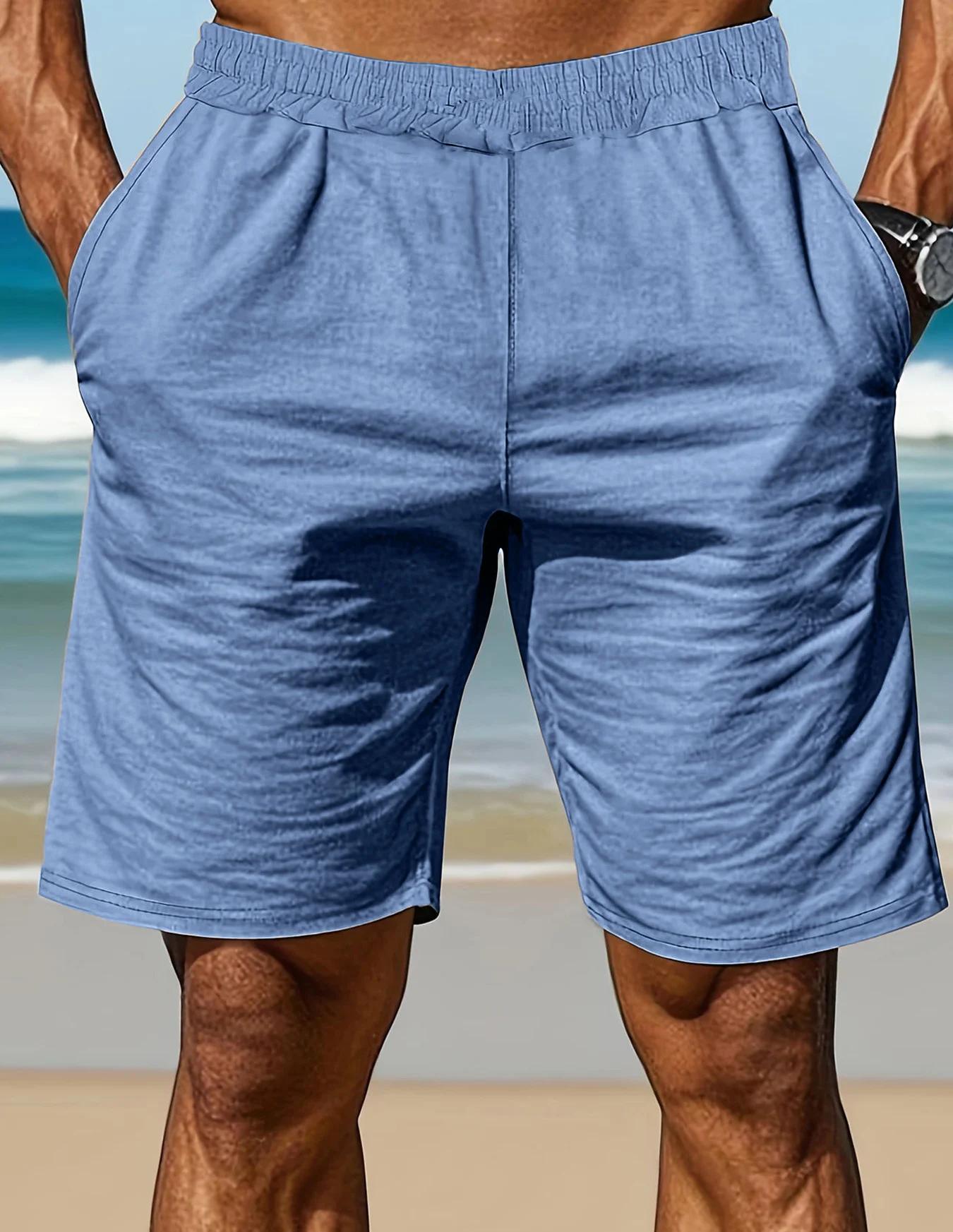 Ensemble chemise et Short en coton 100 pour hommes, manches courtes, bleu clair, coupe ample, décont