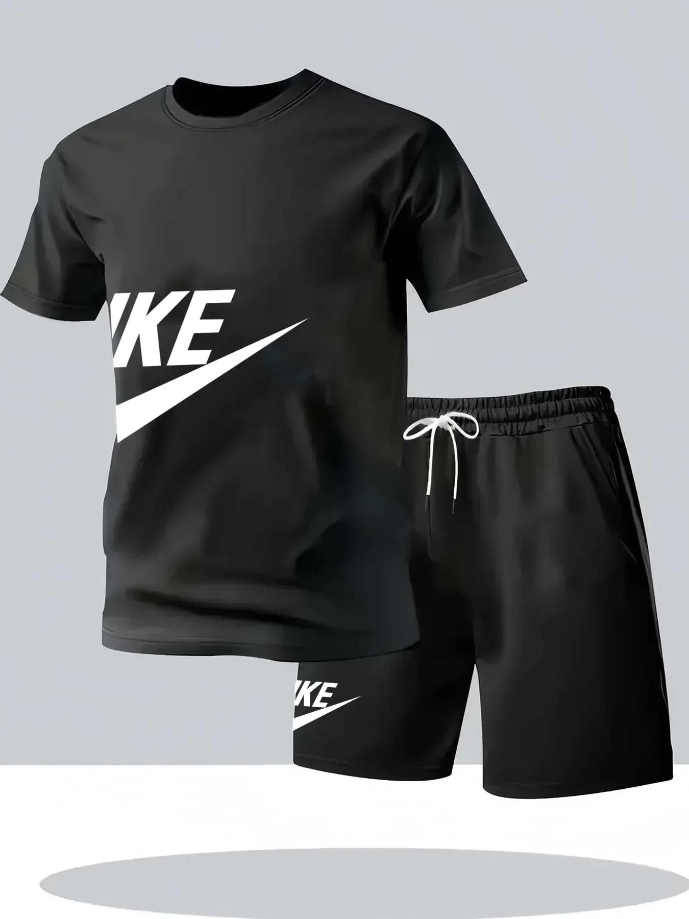 Ensemble de sport d'été pour homme, t-shirt à manches courtes et short à col rond, 2 pièces