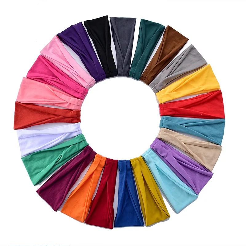 Femmes bandeau Turban couleur unie élastiques bandes de cheveux Yoga bandeau mode maquillage cheveux