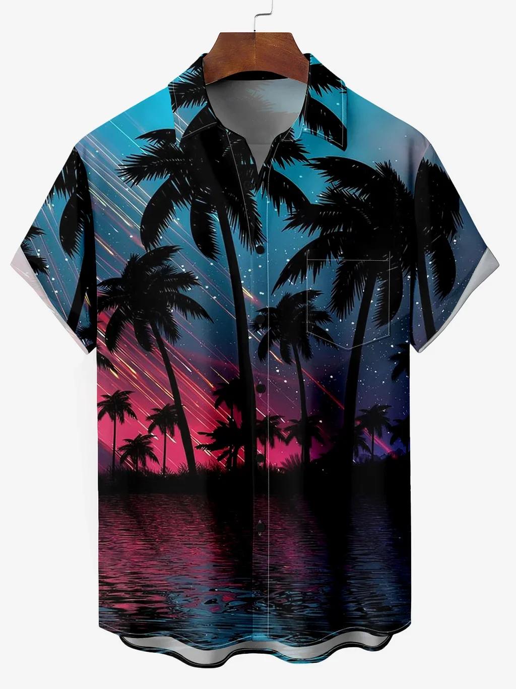 Chemise hawaïenne AMP Trees pour garçons, impression 3D, col coloré, chemise décontractée, manches c