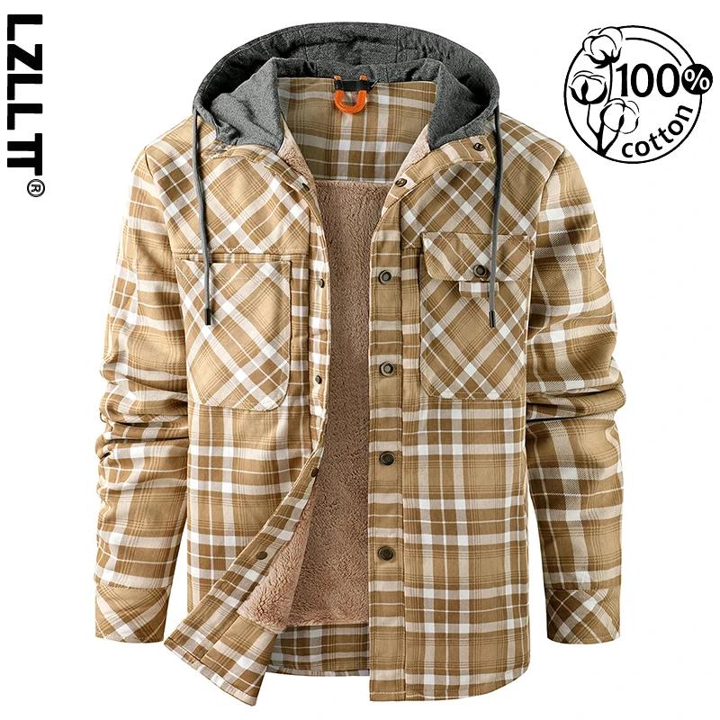 Hiver hommes Plaid polaire chemises manteaux hommes à capuche chemises décontractées homme Sport ext