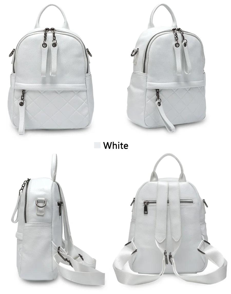 Zency – sac à dos en cuir véritable pour femmes, sac à dos blanc pur, sacs de voyage décontractés, c