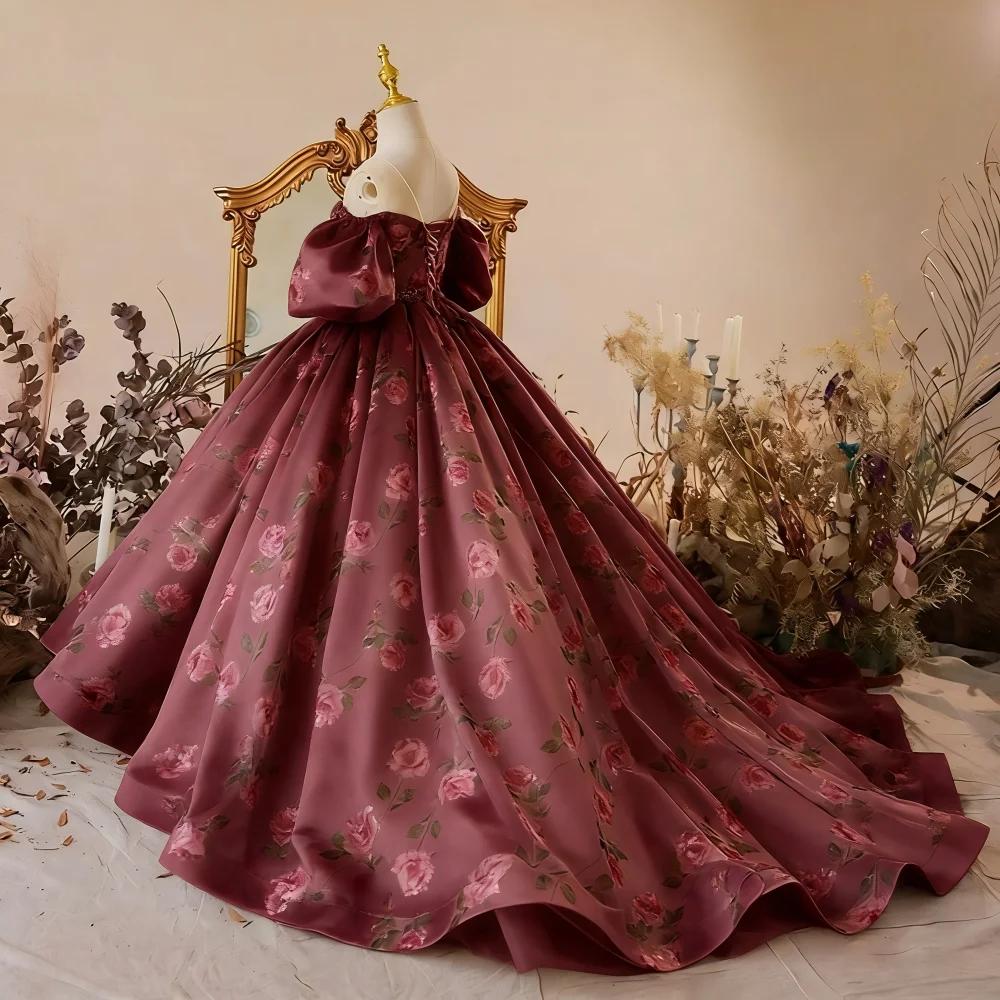 Robes pour enfants pour mariage, robe longue florale pour demoiselle d'honneur, robe de soirée vinta