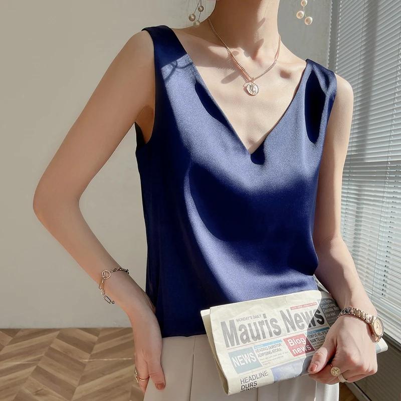 Gilet en Satin avec Bretelles en Soie Solide pour Femme, Pull-over Sauvage, Intérieur, Avant ou Arri