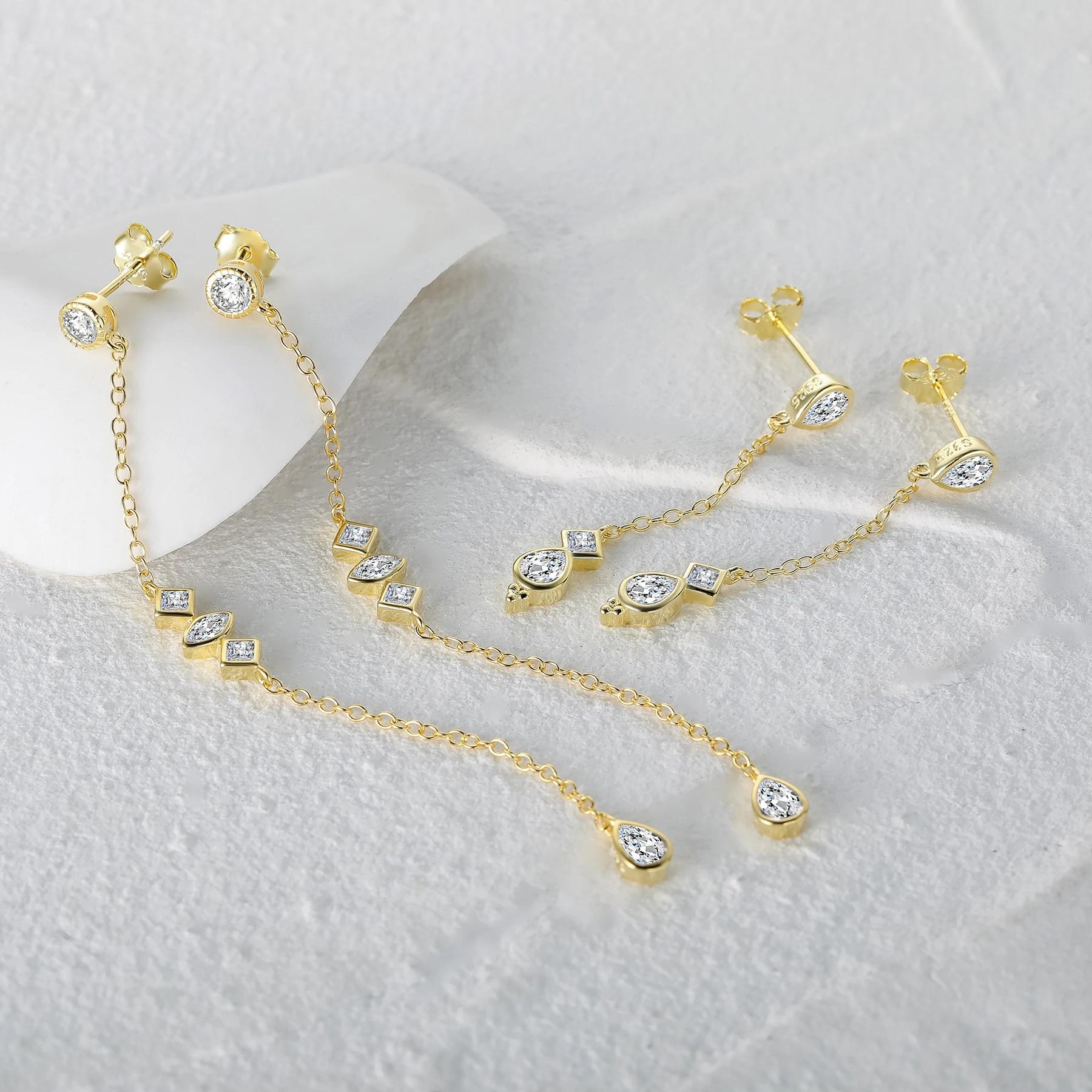 Aide Boucle d'Oreille à Pampilles en Argent Sterling, Longue Chaîne, Goutte d'Eau, Zircon Étoilé Bri