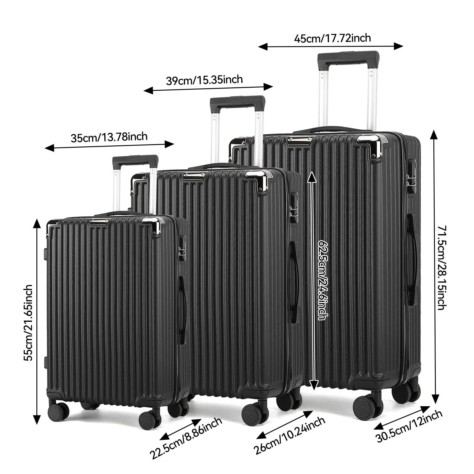 Ensemble de bagages 3 pièces, valises 20 "24" 28 ", coque rigide ABS, 4 roulettes pivotantes silenci