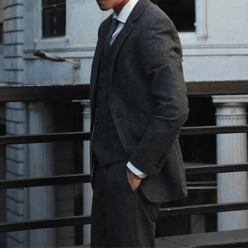 Costume trois pièces rétro britannique Yuppie pour hommes, Style Peaky Blinders, en laine Tweed, à c