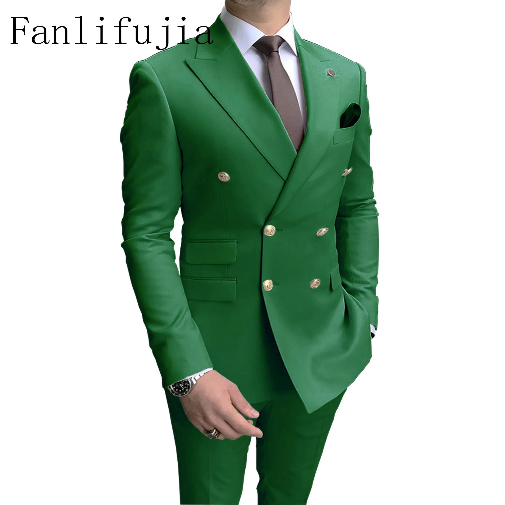Fanlifujia – Costume deux pièces rose à Double boutonnage pour hommes, coupe cintrée, Costume de mar