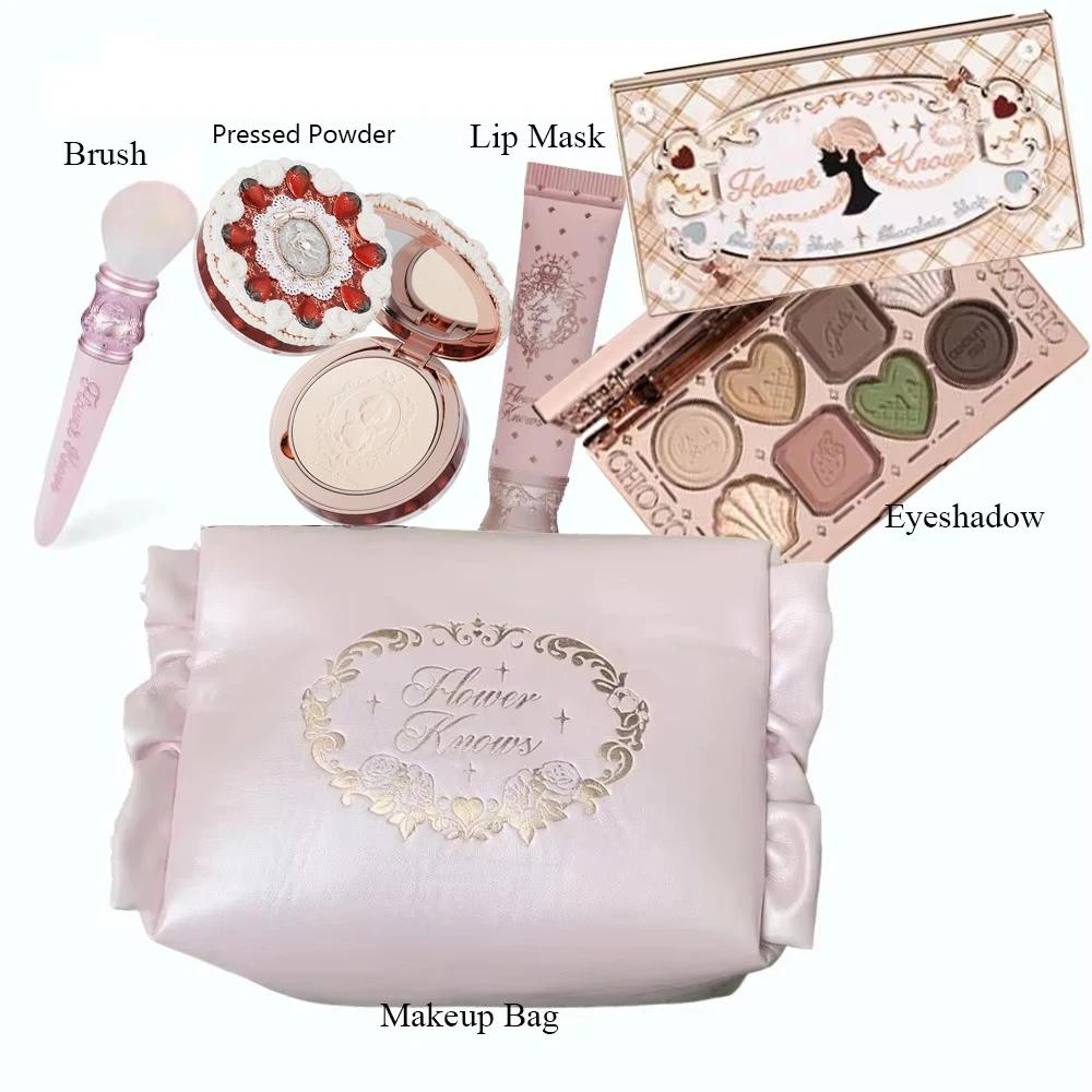 Coffret Cadeau Maquillage Tout-en-un Flower Knows : Fond de Teint Crème Coussin Jardin, Blush Mat, R