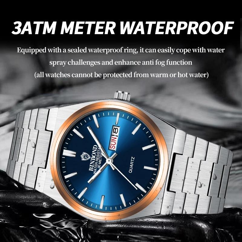 BINBOND luxe mode homme horloge haut affaires étanche lumineux Date semaine hommes montres Quartz ac
