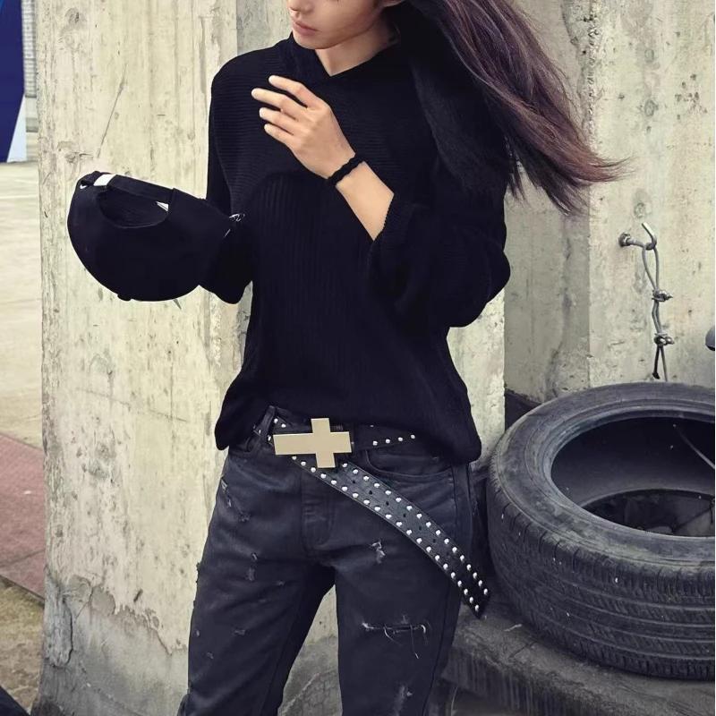 Ceinture Homme Style Harajuku Punk Cloutée à Croix, Motif Éclaté, Hip Hop Street Style, pour Fête Ro