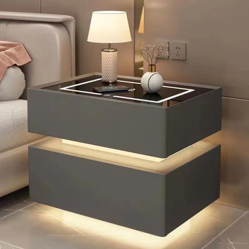 Table de chevet intelligente de 40 cm avec capteur de lumière, table de chevet compacte verrouillabl