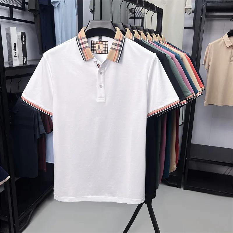 Marque de mode de luxe à manches courtes polo shirt hommes été de haute qualité coton soyeux respira