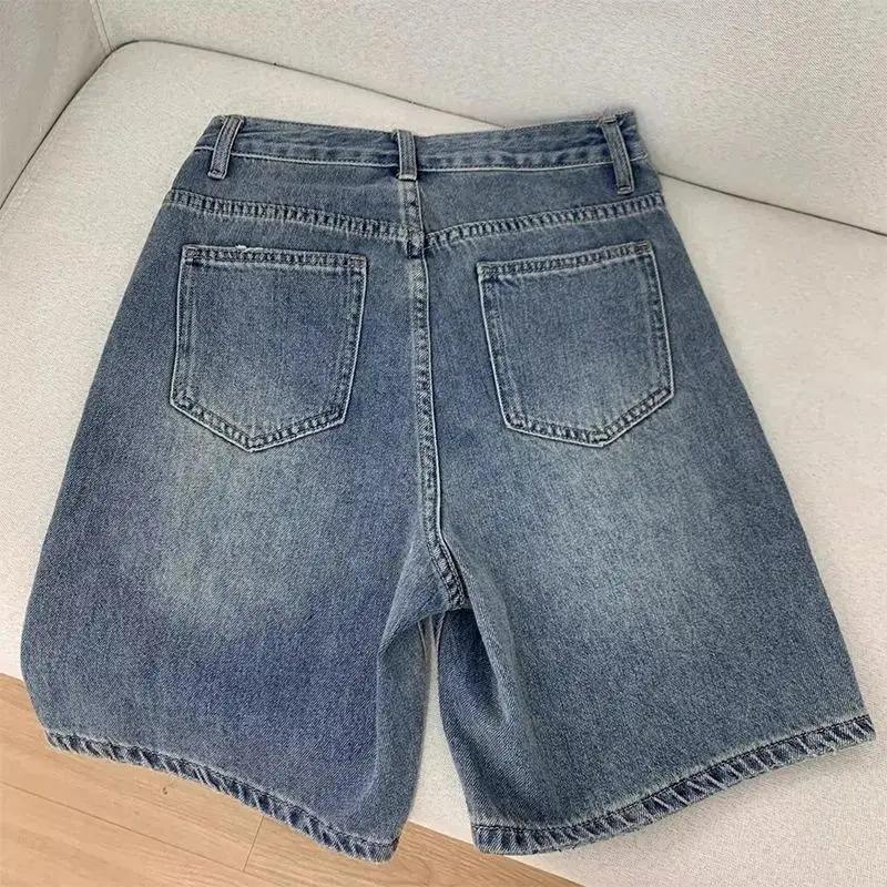 Printemps été femmes décontracté Denim Shorts mode femme jambe large jean court genou longueur Denim