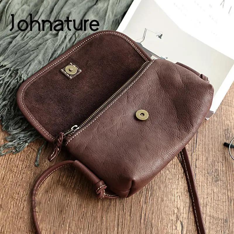 Sac à main pour femme en cuir de vache souple rétro fait à la main par Johnature, nouveau modèle 202