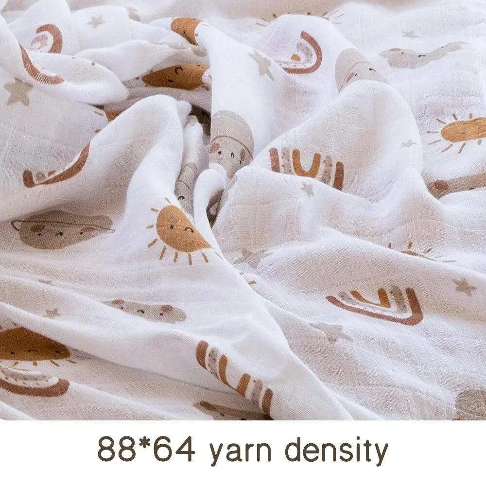 Couverture d'emmaillotage en mousseline de coton et bambou pour bébé, 120x110cm, mignon, doux, impri