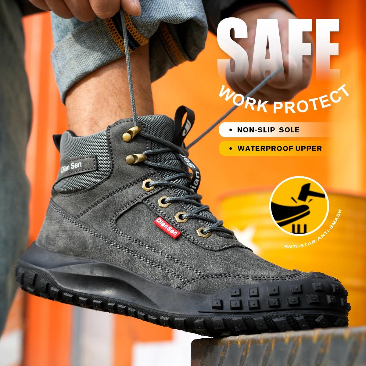 Chaussures de sécurité pour hommes Dian Sen à embout d'acier avec semelles anti-écrasement, anti-per