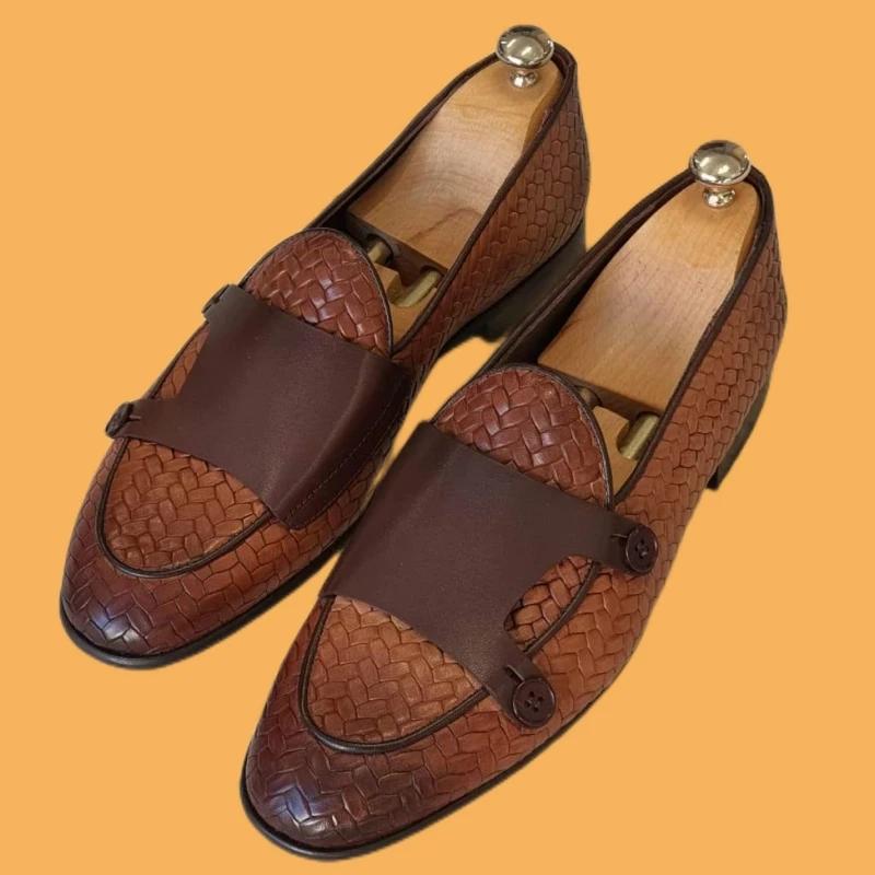 Mocassins d'affaires en cuir PU pour hommes, chaussures provoqué en tricot, marron, noir, fait à la
