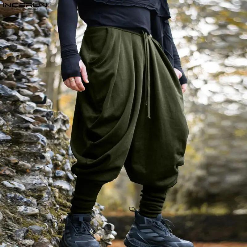 INCERUN hommes pantalons couleur unie cordon Joggers décontracté mâle sarouel Streetwear ample mode
