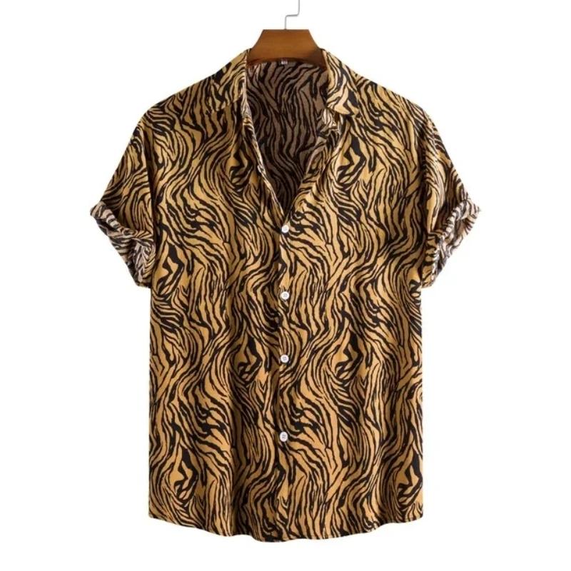 Léopard hawaïen Sexy Floral mâle Camisa coupe ajustée à manches courtes fête plage décontracté homme