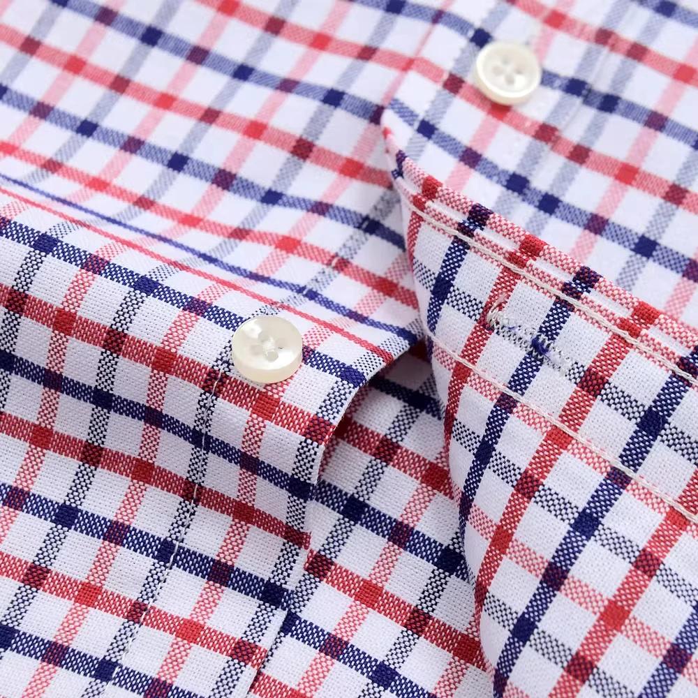Chemises en coton Oxford à carreaux pour hommes, polyvalentes et décontractées, poche unique, manche