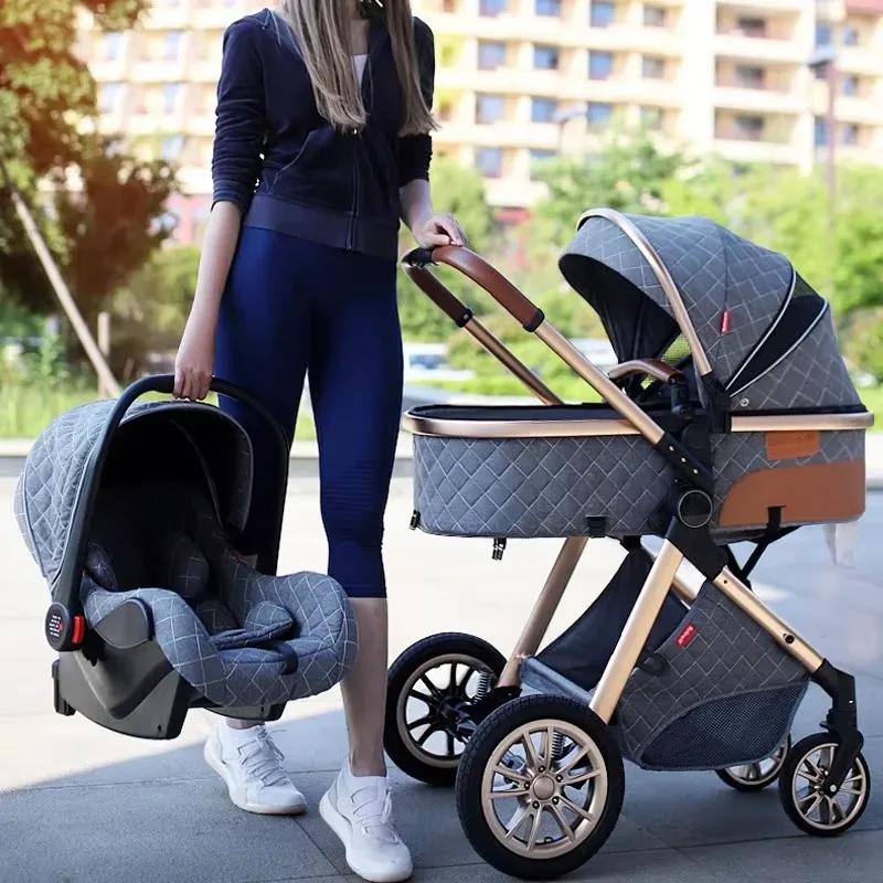 Poussette de bébé 3 en 1, nacelle réglable, sièges auto pour nourrissons, pliable léger, absorbant l