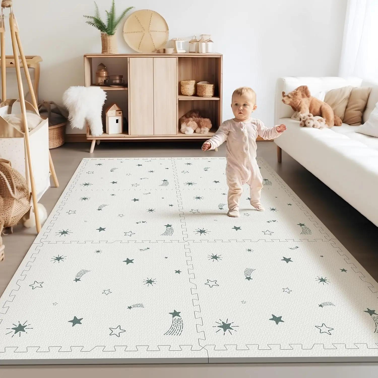 Tapis de jeu en mousse pour bébé, tapis rampant 72x48, tapis de sol pour enfants pour bébé avec carr