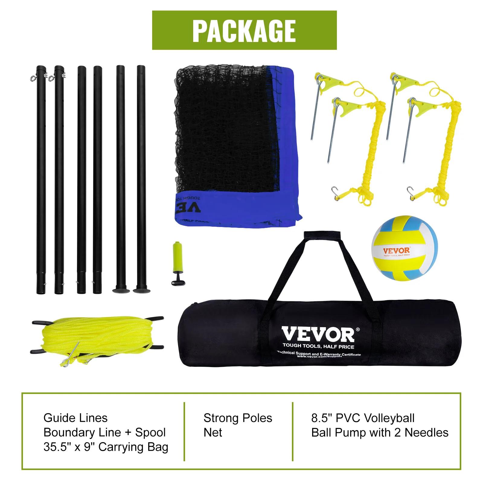 SucceBuy Système de filet de volley-ball extérieur, poteaux en acier à hauteur réglable avec pompe d