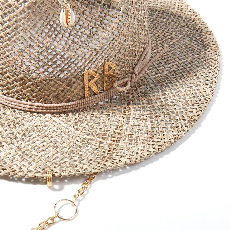 2025 offres spéciales Style européen et américain broche conception chapeau de paille femme lettre c