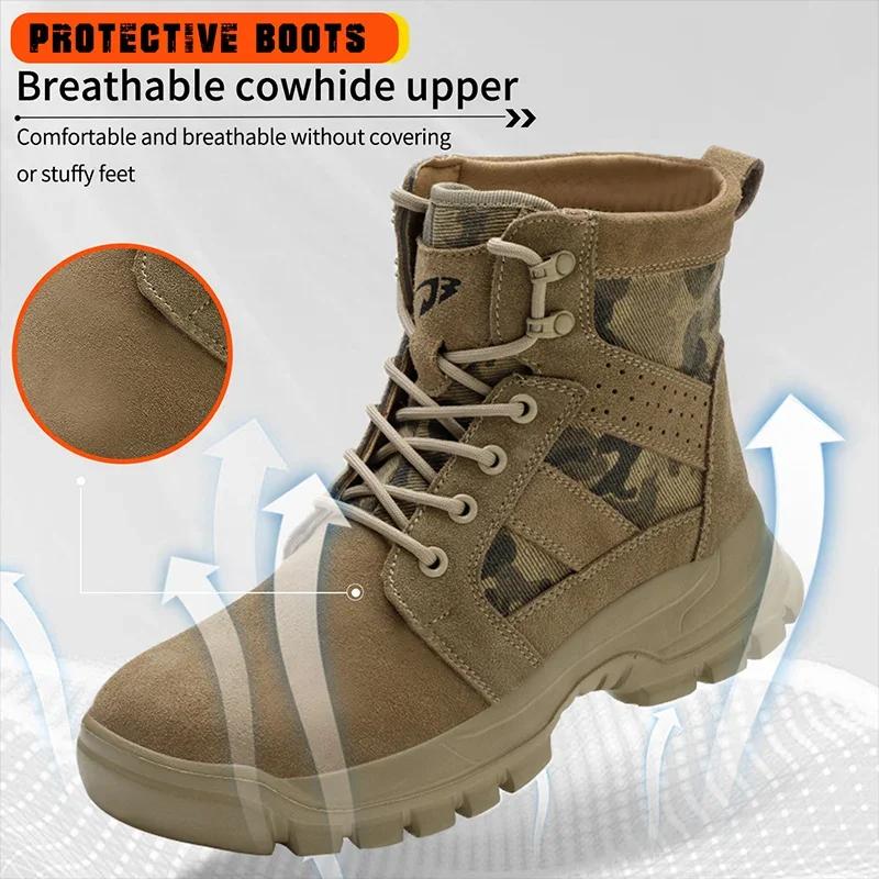 Bottes de sécurité anti-brûlure pour hommes, en daim de vache, légères, avec embout en acier, chauss