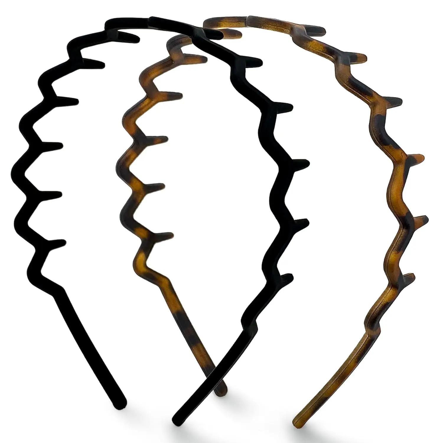Kitsch Zig Zag Lot de 2 bandeaux antidérapants au design ondulé - Accessoires pour cheveux en plasti