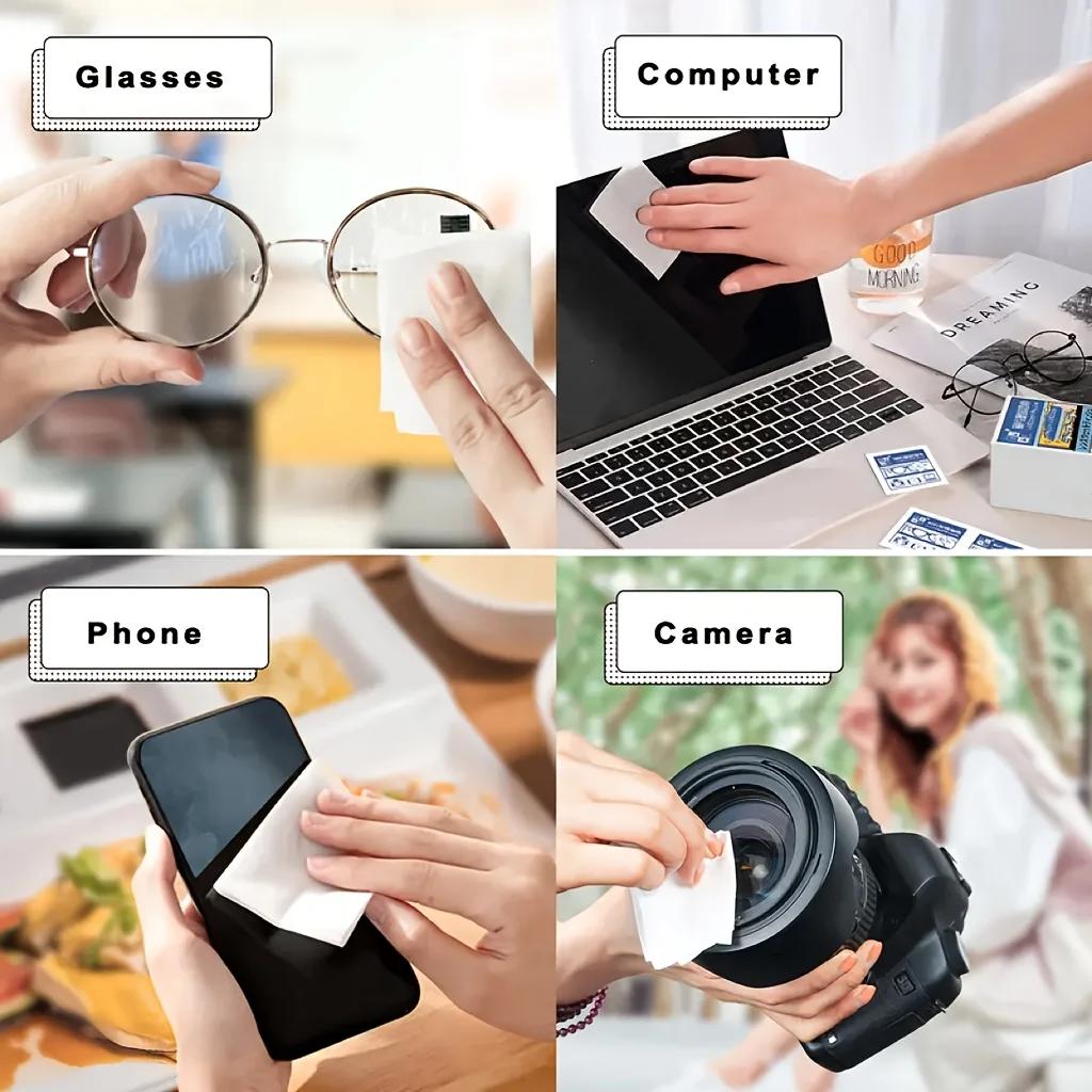 100 lingettes nettoyantes jetables pour lunettes - emballées individuellement, adaptées aux lunettes