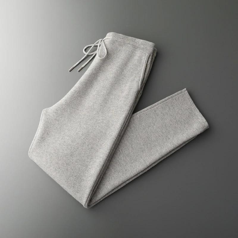 Pantalon épais taille haute pour hommes, petit pied, 100% laine mérinos tricotée, décontracté, mode,