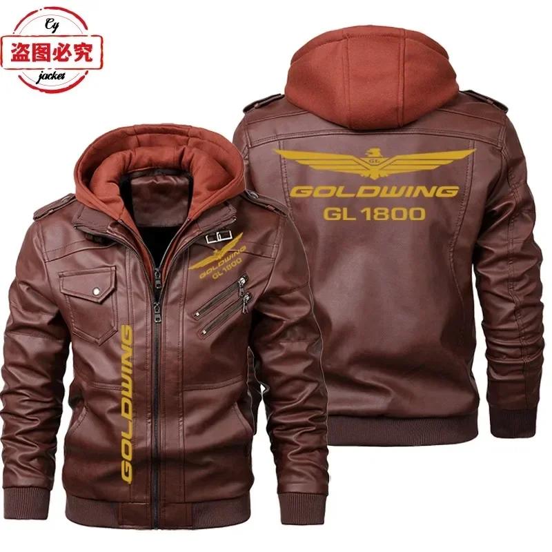 Golden Wing 1800 Logo de moto imprimé rétro lavé veste en cuir PU coupe-vent hommes veste en cuir à
