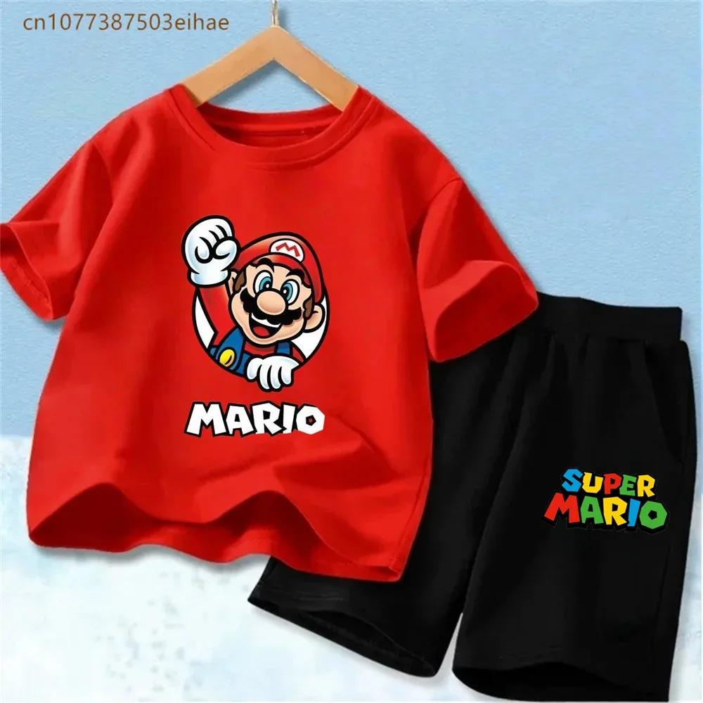 Ensemble de survêtement imprimé Super Mario pour enfants, t-shirt à manches courtes en coton et shor