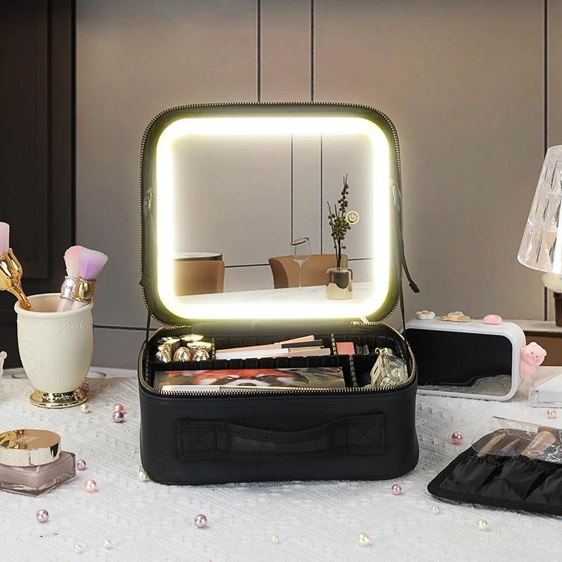 Miroir de mallette de train 3 couleurs, trousse de maquillage portable blanche, organisateur étanche