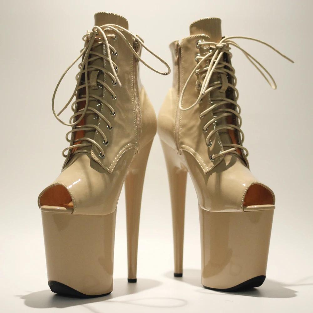 Chaussures brillantes beiges à talons hauts de 20CM pour bottines de pole dance Striptease