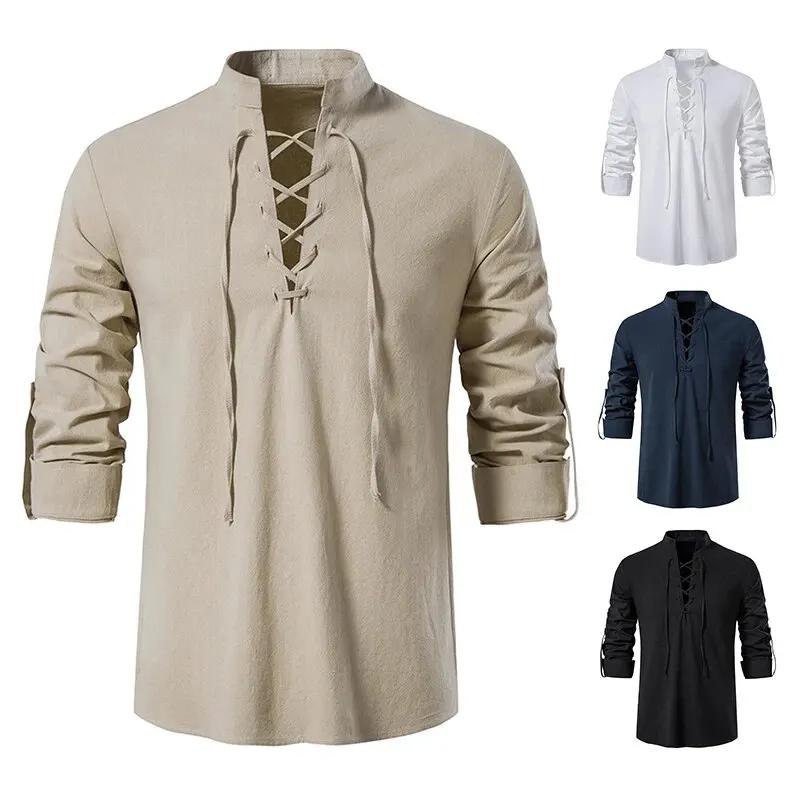 King Billion-T-shirt à manches longues en coton et lin pour hommes, chemises décontractées, chemise