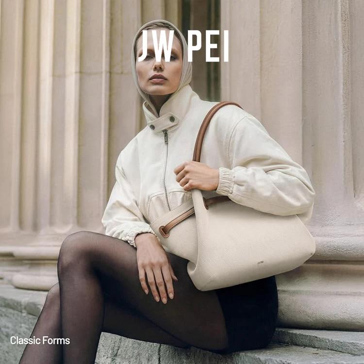 Sac bandoulière grand format en toile et cuir végétalien marron de haute qualité JW PEI pour femme,