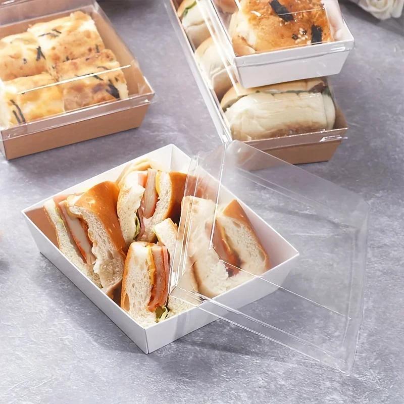 Boîte d'emballage de pain carrée, boîte à Sandwich avec couvercle Transparent, boîte à biscuits, boî