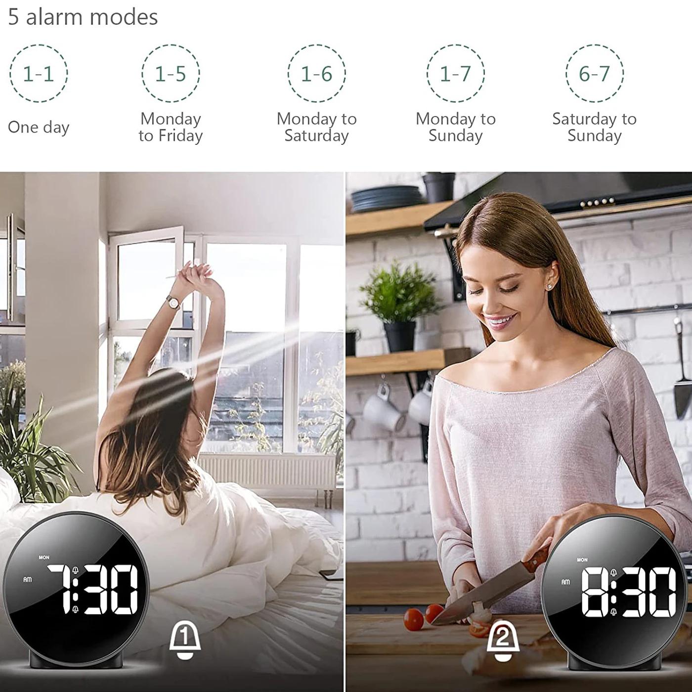 Réveil numérique LED de bureau, horloge électronique de voyage, double alarme 12/24H, affichage de l