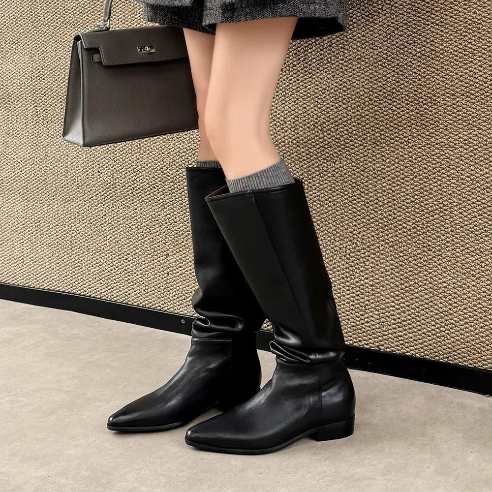 Aucegi Bottes hautes confortables à bout rond pour femme, nouvelle collection printemps-automne, tal