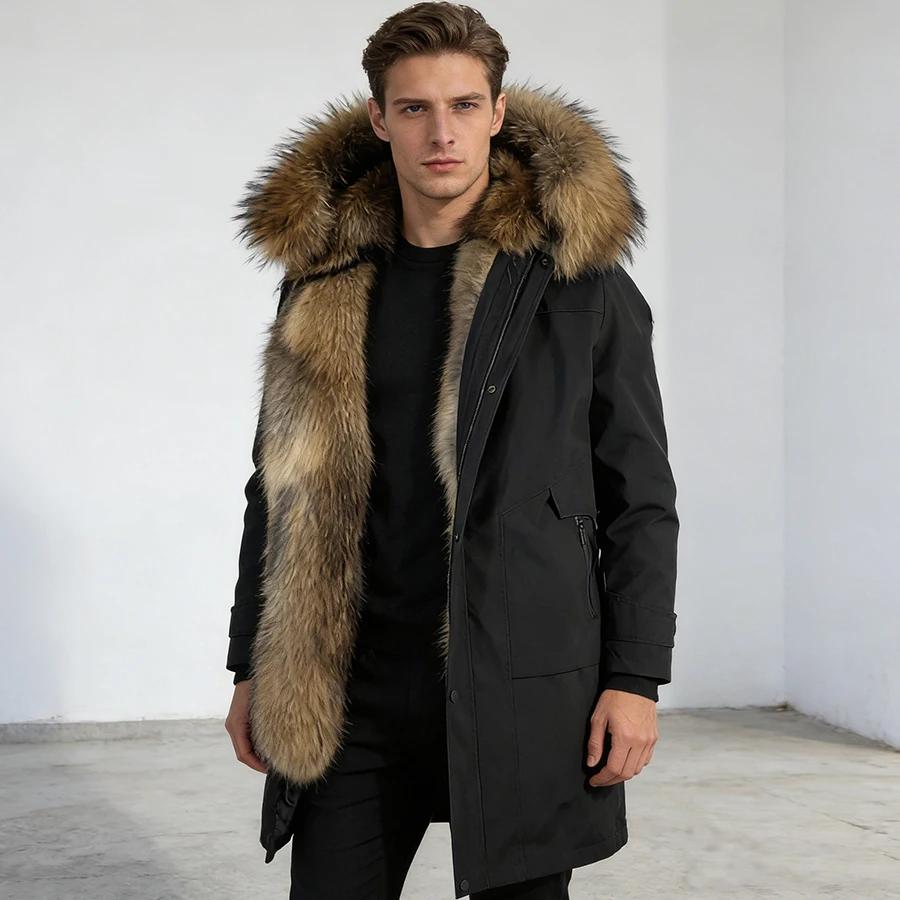 Manteau long en fourrure véritable de raton laveur avec capuche, veste en fourrure de muskrat pleine